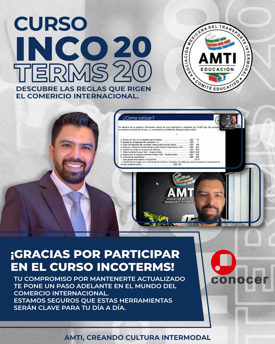 ¡Gracias por ser parte! El curso de Incoterms fue un éxito gracias a quienes se suman, preguntan, comparten y transforman.

¡Nos vemos en la siguiente edición! 🚀

#Intermodal #AMTI #EducaciónIntermodal #Encuentro #Negocios #Networking