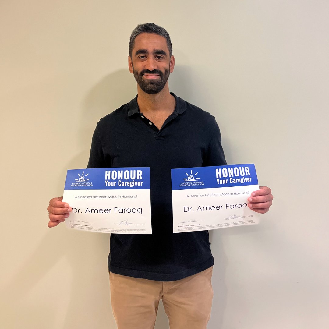 University Hospitals Kingston Foundation (@uhkf) on Twitter photo Shoutout to Dr. Ameer Farooq of <a href="/KingstonHSC/">KingstonHSC</a>, <a href="/QueensUHealth/">Queen's Health Sciences</a> and <a href="/coldsteelpod/">The Cold Steel Podcast</a> for receiving TWO #HonourYourCaregiver recognitions! 🎉
If you or a loved one receives exceptional care at KHSC or Providence Care and would like to thank a caregiver, visit uhkf.ca/hyc. Shoutout to Dr. Ameer Farooq of <a href="/KingstonHSC/">KingstonHSC</a>, <a href="/QueensUHealth/">Queen's Health Sciences</a> and <a href="/coldsteelpod/">The Cold Steel Podcast</a> for receiving TWO #HonourYourCaregiver recognitions! 🎉
If you or a loved one receives exceptional care at KHSC or Providence Care and would like to thank a caregiver, visit uhkf.ca/hyc.