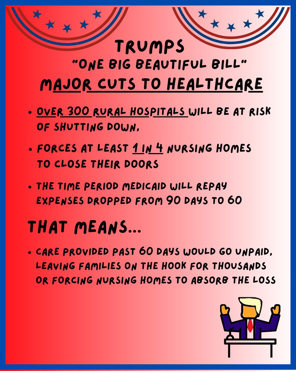 KansasDems's tweet image. Trumps "One Big Beautiful Bill"
Two months ago, DJT said he wouldn’t cut Medicaid & even promised to veto any bill that would. He lied.
This bill rips away healthcare from 17 million Americans adding more financial strain to working families.
For more: kansasreflector.com/2025/07/16/kan…