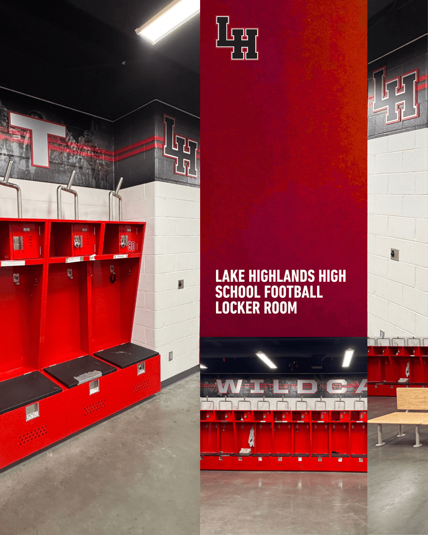 Student athletes are the pride and joy of schools, and branded graphics are a great way to reward them for their hard work and dedication! 

This locker room from Lake Highlands HS is a great example of how branding elements can transform a space from generic to invigorating.