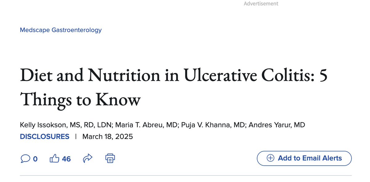 NTforIBD's tweet image. #Diet and #nutrition matter in the management of #ulcerativecolitis❗
@GIdietitian, @ibddocmaria, @PujaKhannaMD & @AndresYarur highlight 5⃣ things you need to know:
✅ Nutrition plays an important role at every disease step
✅ Diet can complement medical and surgical therapy…