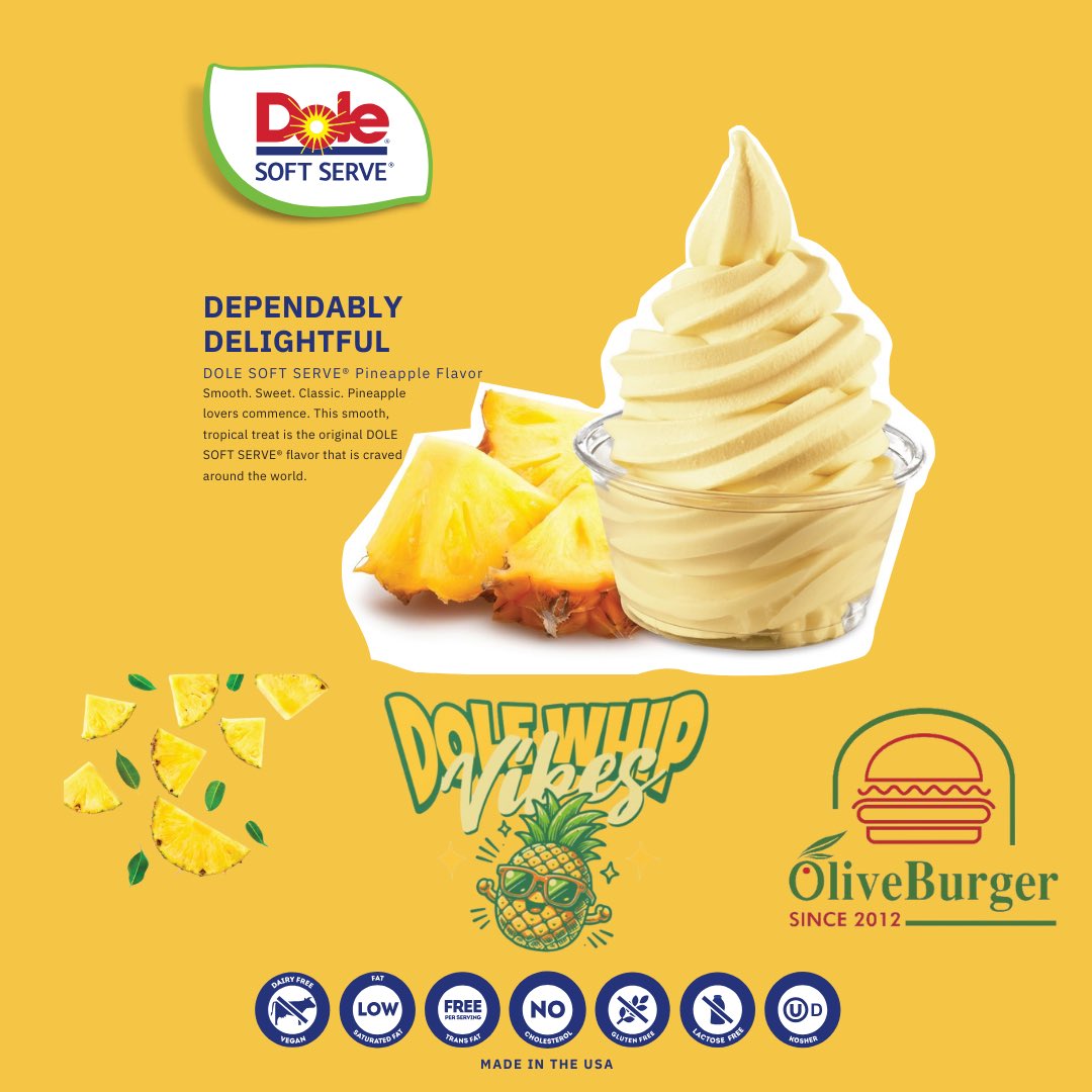 Scoop, there it is! 🎶 It’s National Ice Cream Day this Sunday and we’re giving you a free cup of happiness with your meal at all 3 Olive Burger locations! 🍦💛 See you there! #oliveburger #eatoliveburger #icecream #natinoalicecreamday #dolewhip #pineapple #sunday #sundayfunday