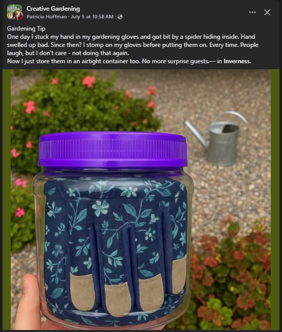 DaysofNoahGen6's tweet image. Good idea if you are deathly afraid of creepy crawly bugs getting into your gardening gloves!