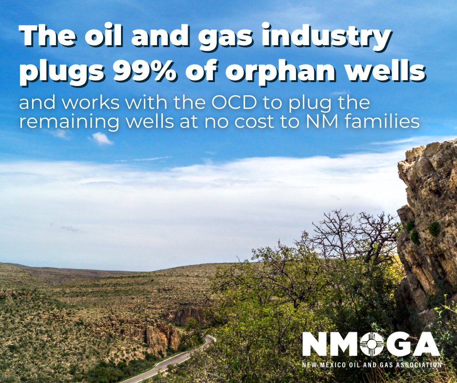 NM's oil and gas industry is committed to long-term #environmentalstewardship in the communities in which we operate, plugging 99% of orphaned wells and working with the Oil Conservation Division to ensure the remaining wells are plugged at no cost to NM families. #NMenergy