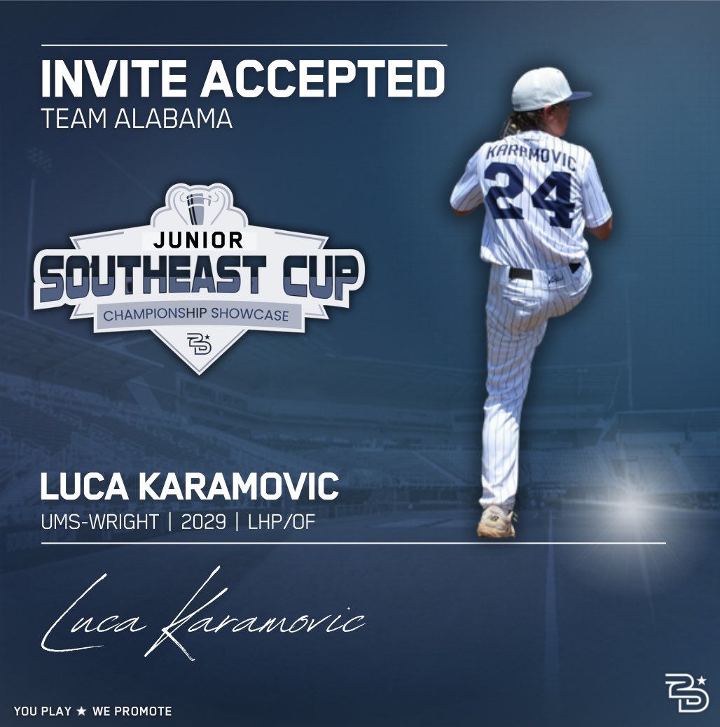 Invite accepted ✅

‘29 Luca Karamovic is locked in to represent Team Alabama at this year’s JR Southeast Cup 🔥 

📅 August 1st-3rd.
📍 Lafayette, LA.

2029-2030 Grads.

REQUEST YOUR INVITE: cognitoforms.com/_2DSports/_202…