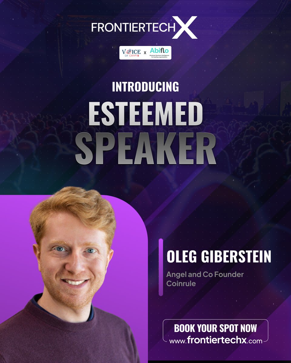 FronxTech's tweet image. 🚨 Speaker Reveal!
Oleg Giberstein, Angel Investor and Co-Founder of @CoinRuleHQ, joins the #FrontiertechX stage!
Gain insights from an innovator at the crossroads of trading, automation, and Web3.
📍 London | 🗓️ July 22
🔗 Book now: frontiertechx.com
#Web3