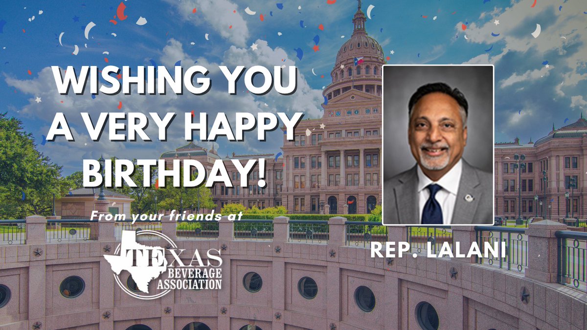 Texas Beverage Assoc (@texbev) on Twitter photo Happy Birthday, <a href="/DoctorLalani/">Rep. Suleman Lalani, M.D.</a>! Thank you for your thoughtful leadership and commitment to Texans' well-being. #txlege Happy Birthday, <a href="/DoctorLalani/">Rep. Suleman Lalani, M.D.</a>! Thank you for your thoughtful leadership and commitment to Texans' well-being. #txlege