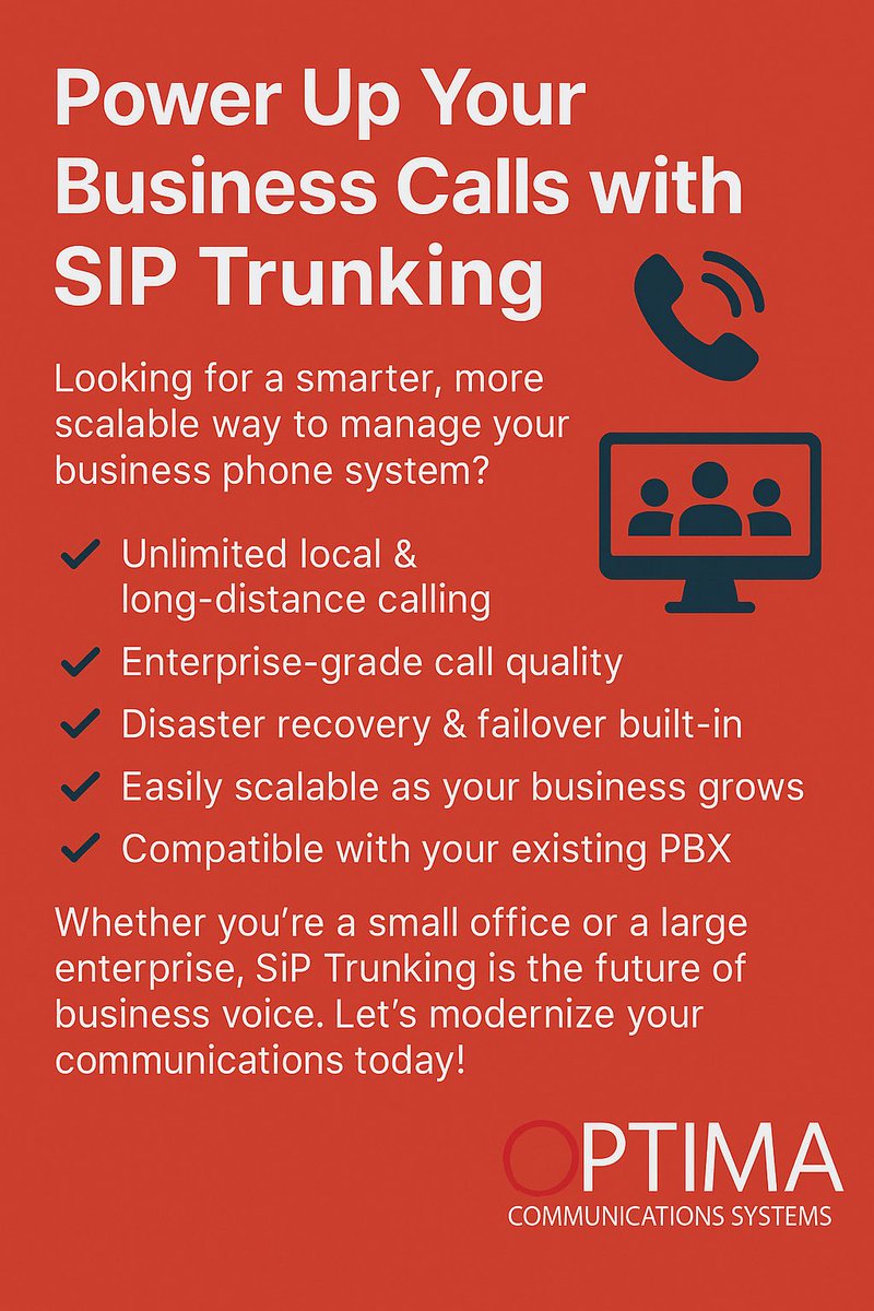 🚀 Power up your business calls with SIP Trunking from Optima!

✅ Unlimited calling
✅ Enterprise-grade quality
✅ Built-in disaster recovery
✅ Scalable &amp; PBX-compatible

Future-proof your communications

Click the link in bio to get started today! 🔗📞 
#NY #NJ #tech