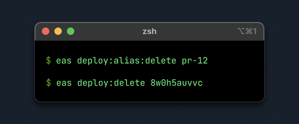 expo_devlog's tweet image. EAS Hosting deployments and aliases can now be deleted via the EAS CLI