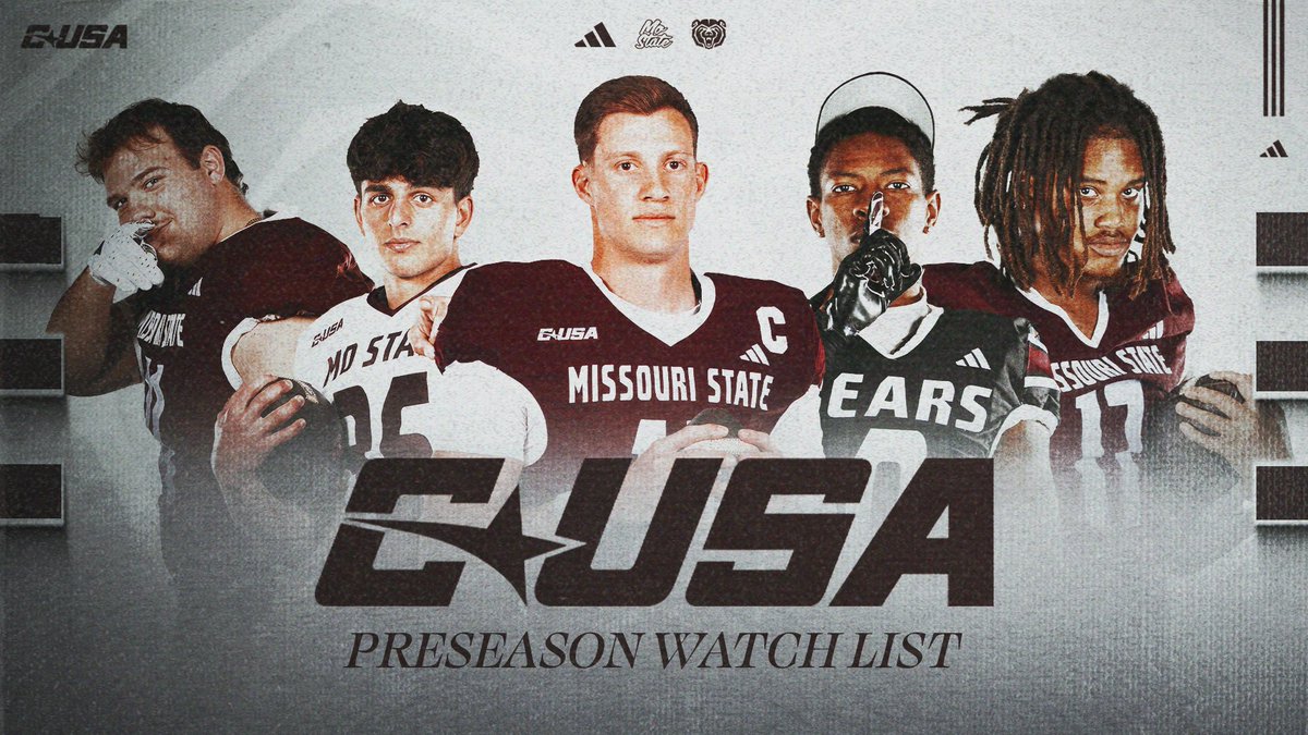 MoStateFootball's tweet image. 𝐂𝐔𝐒𝐀 𝐏𝐫𝐞𝐬𝐞𝐚𝐬𝐨𝐧 𝐖𝐚𝐭𝐜𝐡 𝐋𝐢𝐬𝐭 👀

Jacob Clark, QB
Cash Hudson, OL
Yousef Obeid, K
Jmariyae Robinson, WR
Davon Townley Jr., DL

🔗 tinyurl.com/mtzvuk7f

#OutHitOutHustle | #ProveIt | @ConferenceUSA