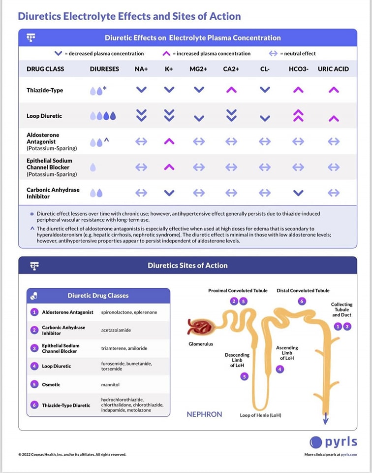 🔴Diuretics: Effect on Electrolyte &amp; Site of Action  ❤️🩺⤵️   <a href="/PyrlsApp/">Pyrls</a>
     
 #Cardiology #FOAMed #MedEd #medstudent #paramedic #Cardiology #CardioEd #medtwitter #meded #CardioTwitter #cardiotwiteros  #MedX #cardiovascular #MedTwitter #medical #medEd #cardiotwitter #medicine