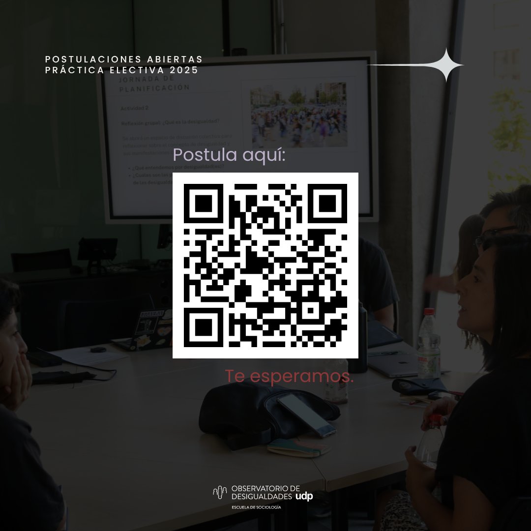 Odesigualdades's tweet image. 🧭 ¿Cómo se ha investigado la desigualdad en Chile?
Este 2do semestre, el Observatorio de Desigualdades abre la práctica electiva “Observando Desigualdades"
📅 Nuevo plazo: postula hasta el 25 de julio
🔗 t.ly/1TAbe
📩 amparo.feller@mail.udp.cl