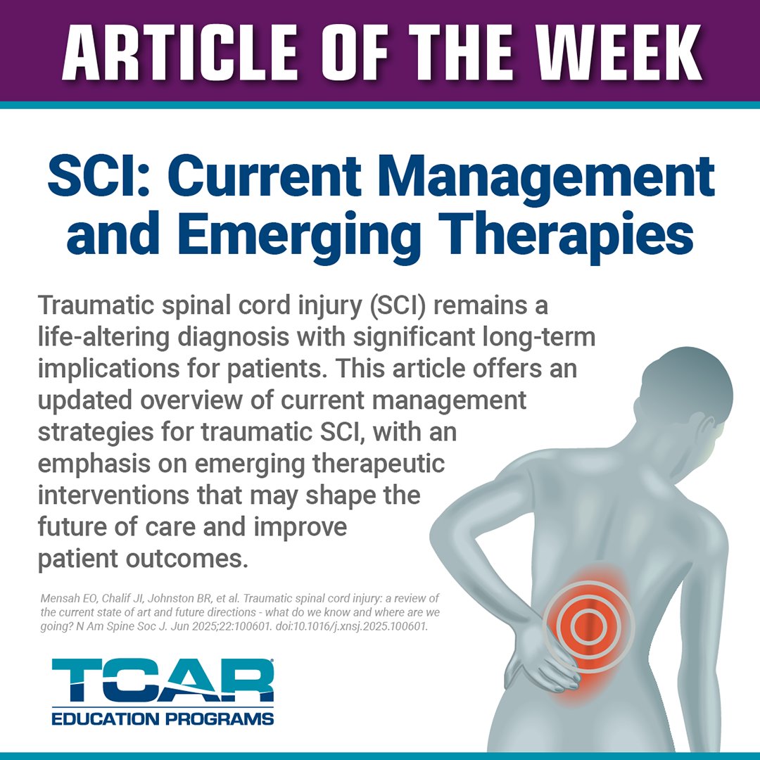 SCI: Current Management and Emerging Therapies. Traumatic spinal cord injury (SCI) remains a life-altering diagnosis. This article offers an updated overview of current management strategies for traumatic SCI.  bit.ly/SCI_injuries