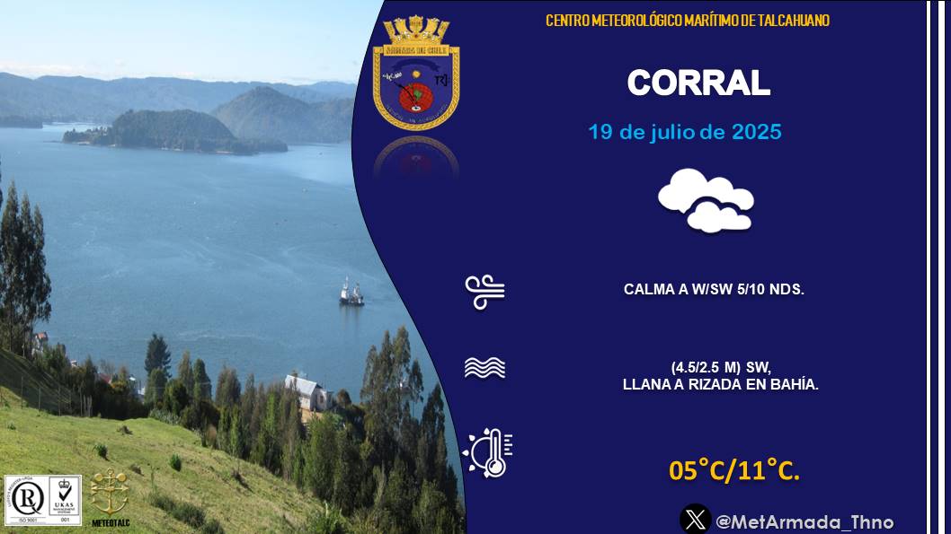 Centro Meteorológico Marítimo de Talcahuano (@metarmada_thno) on Twitter photo Revisa el pronóstico meteorológico del día #SABADO 19 de #JULIO para
#Constitución #Talcahuano #Lebu #Corral
meteoarmada.directemar.cl/site/pronostic…
<a href="/RedMeteoA/">Red MeteoAficionada</a>
<a href="/gorebiobio/">Gobierno Regional del Biobío</a>
<a href="/TVUNoticias/">TVU Noticias</a>
<a href="/Sernatur/">Sernatur</a>
@imconstitucion
@Meteo_valdivia
<a href="/maritgobvld/">Gobernación Marítima de Valdivia</a>
<a href="/gm_talcahuano/">Gobernación Marítima de Talcahuano</a>
@servimet_armada Revisa el pronóstico meteorológico del día #SABADO 19 de #JULIO para
#Constitución #Talcahuano #Lebu #Corral
meteoarmada.directemar.cl/site/pronostic…
<a href="/RedMeteoA/">Red MeteoAficionada</a>
<a href="/gorebiobio/">Gobierno Regional del Biobío</a>
<a href="/TVUNoticias/">TVU Noticias</a>
<a href="/Sernatur/">Sernatur</a>
@imconstitucion
@Meteo_valdivia
<a href="/maritgobvld/">Gobernación Marítima de Valdivia</a>
<a href="/gm_talcahuano/">Gobernación Marítima de Talcahuano</a>
@servimet_armada