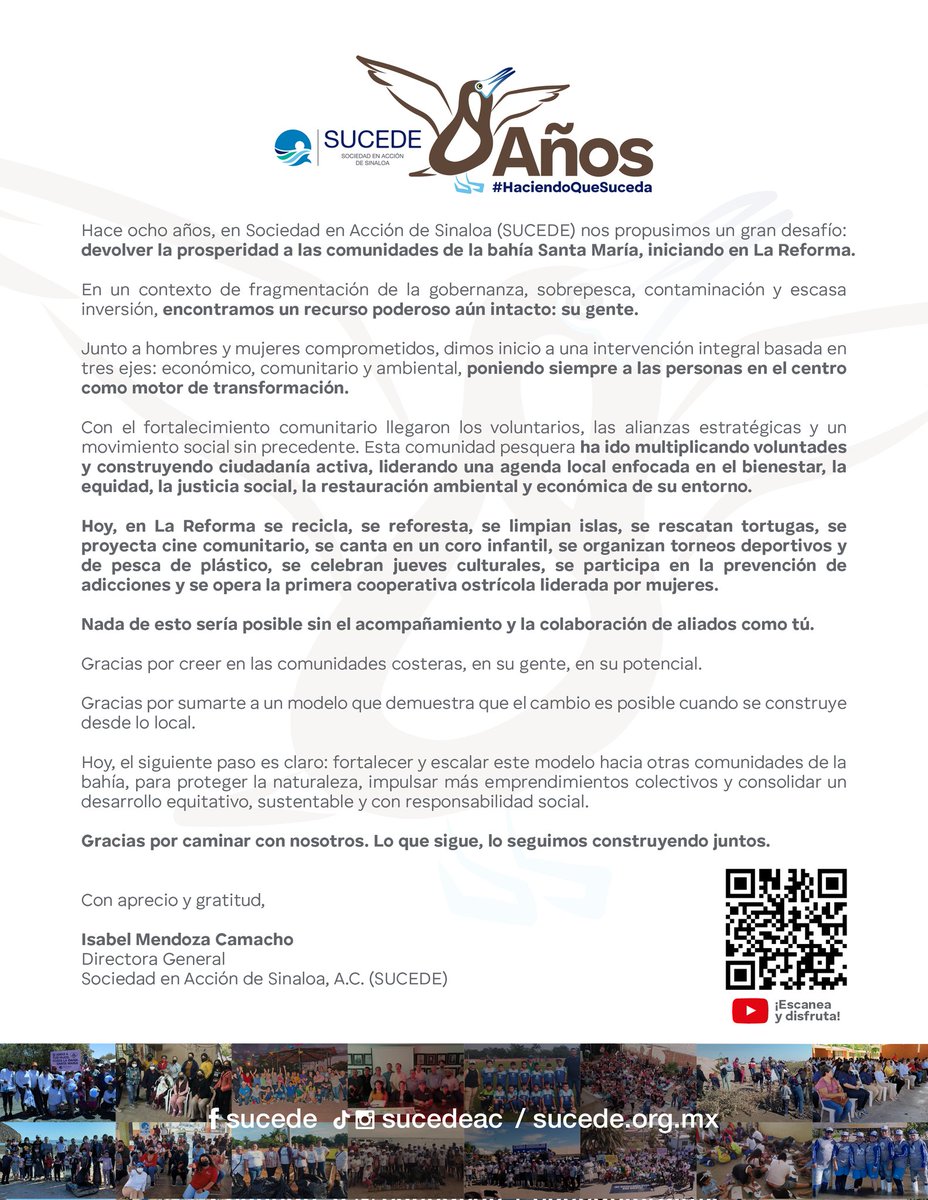 ¡Un 18 de julio de 2017 nació #Sucede!

Gracias por creer en el poder de las comunidades costeras y caminar con nosotros hacia un futuro más justo, próspero y sustentable.

8 años #HaciendoQueSuceda