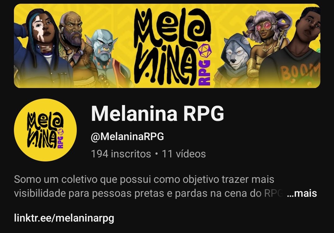 1; Melanina RPG

Malanina é um coletivo de pessoas pretas e pardas no RPG pra trazer visibilidade e representatividade pro meio. O coletivo tbm conta com uma revista sobre RPG com 2 edições

<a href="/melaninaRPG/">Melanina RPG Bluesky: @melaninarpg</a>