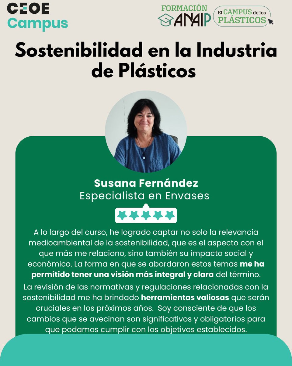 CEOE_Campus's tweet photo. Os invitamos a conocer dos cursos que son una herramienta clave para las personas que lideran la estrategia de #sostenibilidad.
✅Fundamentos Sostenible https://t.co/urjC8AiytM
✅Sostenibilidad en la Industria del Plástico, junto a @ANAIP_es 👉 https://t.co/WOvO5UU8b7 https://t.co/yvrpKj7Ad0