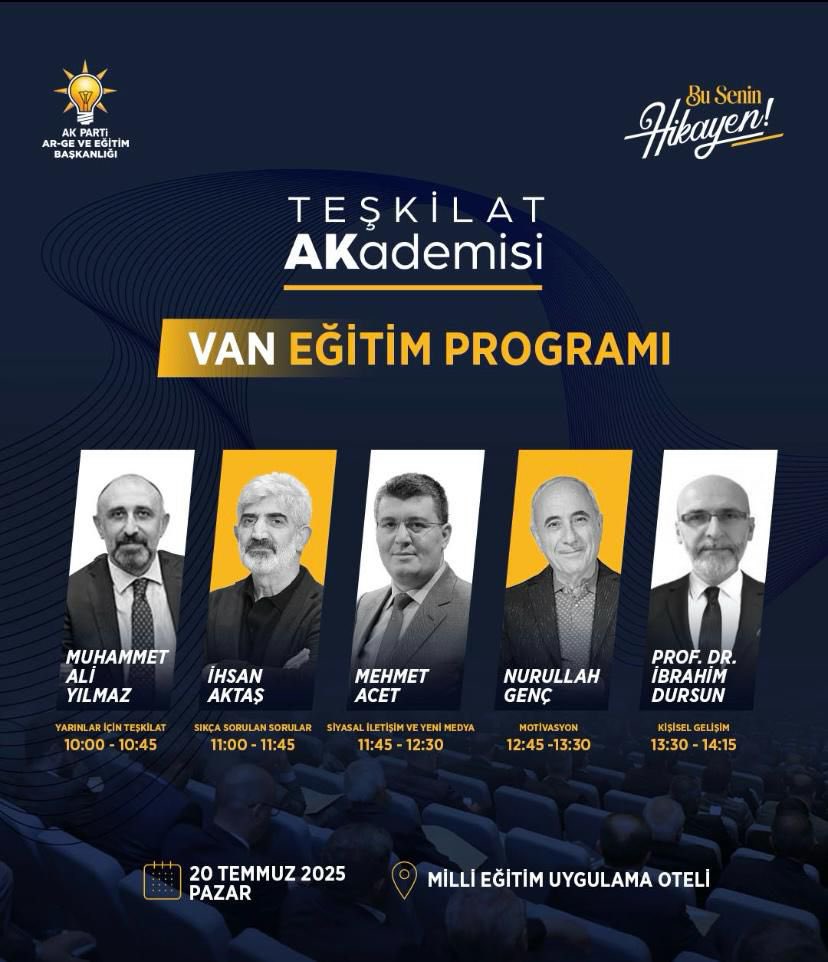 AK Kadın Van (@akkadinvann) on Twitter photo Tüm teşkilat mensuplarımızı bu anlamlı programa davet ediyor, katılımlarınızı bekliyoruz.
🗓️20 Temmuz 2025 - Pazar
⏰ 10:00
📍Milli Eğitim Uygulama Oteli
#TeşkilatAkademisi #Van #AKKadınlar
<a href="/tugbaisikercan/">Tuğba IŞIK ERCAN</a> <a href="/tulaykaynarca/">Tülay Kaynarca</a> <a href="/GercekTekin/">Gerçek Tekin</a> <a href="/zerrin_arslan/">Zerrin Arslan</a> <a href="/saniye73/">saniye enfiyeci</a> <a href="/zerrin_alpaslan/">Zerrin Alpaslan</a> Tüm teşkilat mensuplarımızı bu anlamlı programa davet ediyor, katılımlarınızı bekliyoruz.
🗓️20 Temmuz 2025 - Pazar
⏰ 10:00
📍Milli Eğitim Uygulama Oteli
#TeşkilatAkademisi #Van #AKKadınlar
<a href="/tugbaisikercan/">Tuğba IŞIK ERCAN</a> <a href="/tulaykaynarca/">Tülay Kaynarca</a> <a href="/GercekTekin/">Gerçek Tekin</a> <a href="/zerrin_arslan/">Zerrin Arslan</a> <a href="/saniye73/">saniye enfiyeci</a> <a href="/zerrin_alpaslan/">Zerrin Alpaslan</a>