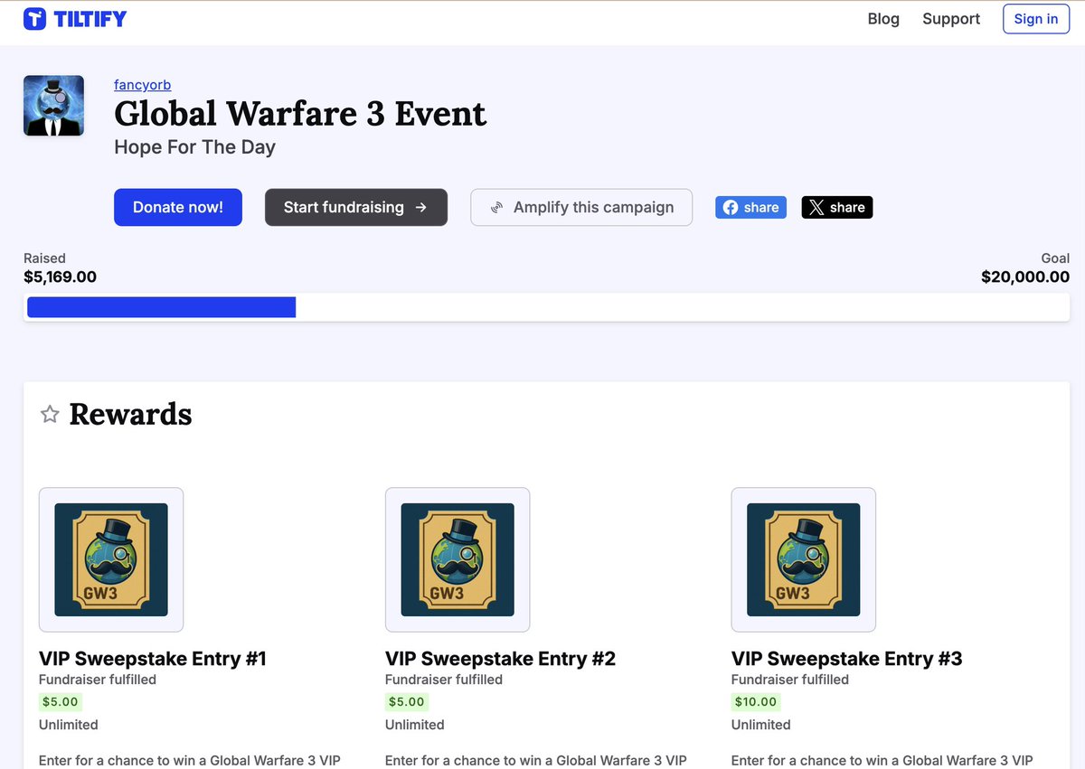 FancyOrb (@fancyorb_) on Twitter photo We’re proud to announce that this year’s Global Warfare 3 event is partnering with <a href="/Loadscreengg/">Loadscreen</a> to support Hope For The Day — a non-profit organization focused on mental health education and suicide prevention.
You can help us make an impact by donating through our Tiltify We’re proud to announce that this year’s Global Warfare 3 event is partnering with <a href="/Loadscreengg/">Loadscreen</a> to support Hope For The Day — a non-profit organization focused on mental health education and suicide prevention.
You can help us make an impact by donating through our Tiltify