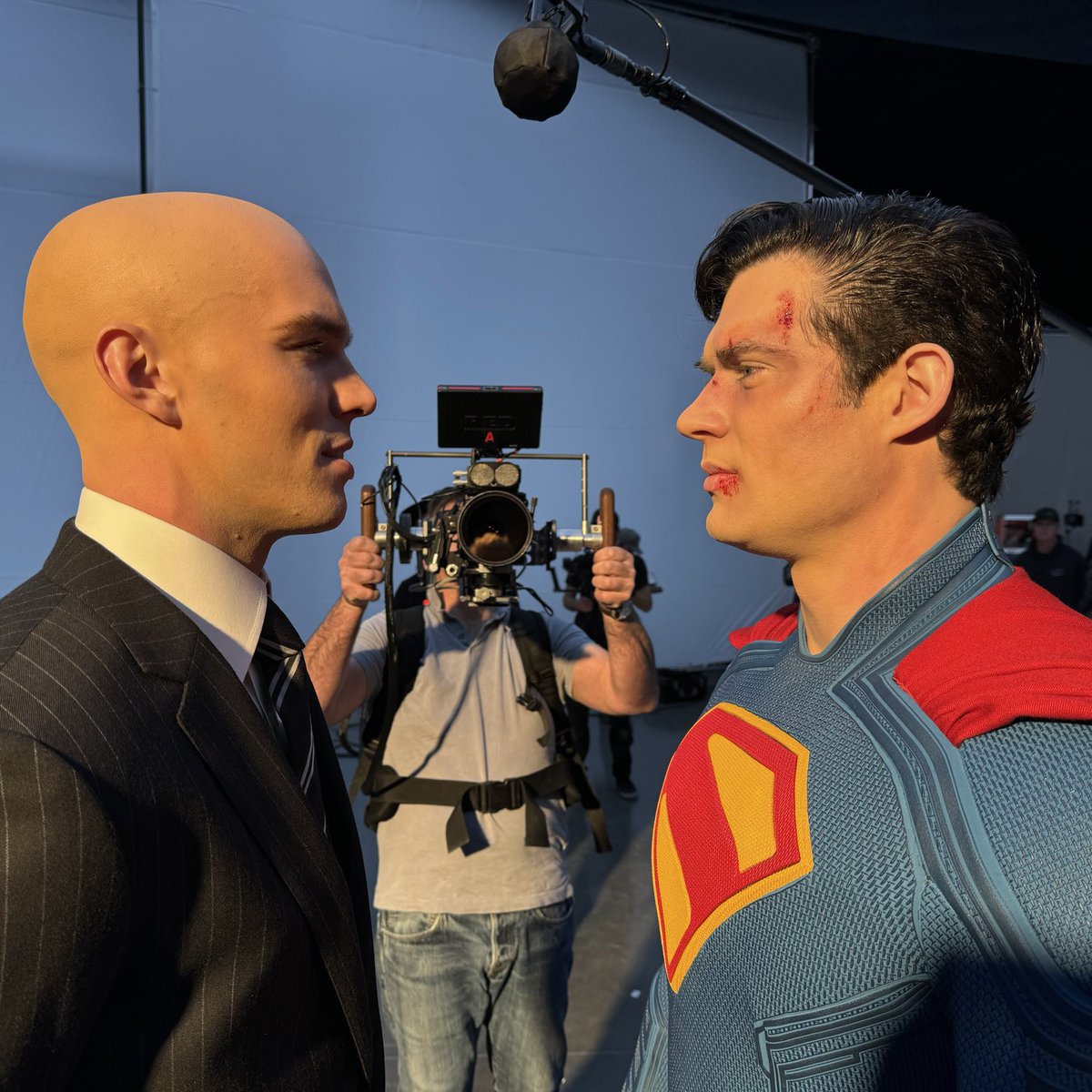 DCMotherbox's tweet image. New 📸 of David Corenswet and Nicholas Hoult’s first makeup &amp;amp; wardrobe test as #Superman and Lex Luthor.