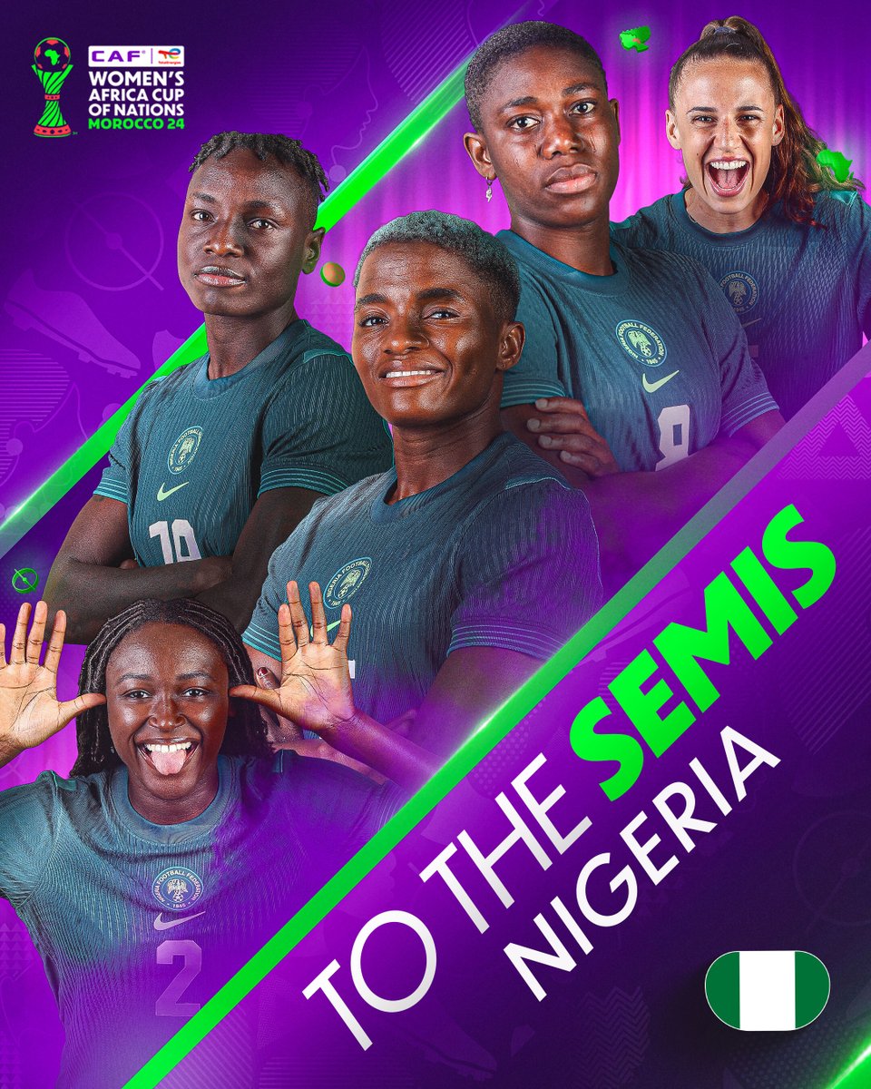 ✈️🇳🇬

Nigeria's Super Falcons are off to the #TotalEnergiesWAFCON2024 semis! 💚