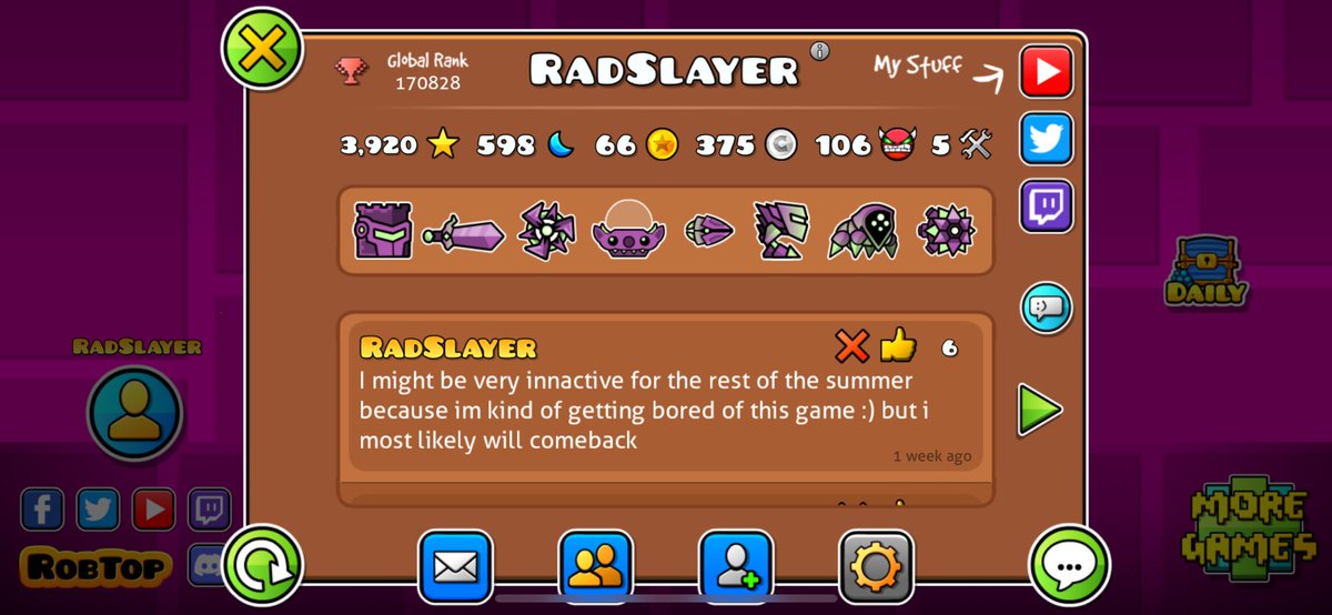 RadSlayer87's tweet photo. Just out of curiosity (I am not looking to get banned this is a theoretical question) how much would y’all pay me for an account with 5BP and 100 demons? Theoretically https://t.co/Svt421yk5p