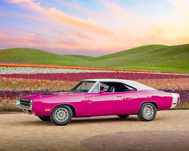 I am a GTO guy through and through, but I appreciate other muscle cars as well. Mopar made beautiful colors for their lineups. The 1970 Dodge Charger R/T 440 six pack in Panther Pink is one of those cars in a spectacular color. The vinyl top is &lt;chef’s kiss&gt;.