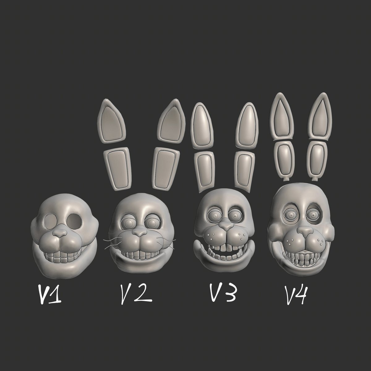 emmf_cv3ty's tweet image. F2SMP ✨!
UNWITHERED BONNIE V4
Hello everyone! Here's the new Bonnie design for the F2SMP. This model is version 4, as I've already made others. And, well, here are the previous versions of Bonnie, from v1 to the newest! 🔥
There'll probably be a new toy for some fun 👀✨!