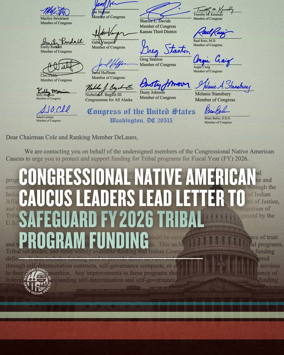 NCUIH_Official's tweet image. Congressional Native American Caucus Leaders Lead Letter to Safeguard FY 2026 Tribal Program Funding ncuih.org/2025/07/17/con…