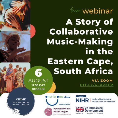 CHIMEforPMH's tweet image. 📢 Free online webinar with @CHIMEforPMH  &amp;amp; @OnetoOneAfrica &amp;amp; @PMHPatUCT 
A Story of Collaborative Music-Making in the Eastern Cape, South Africa.
🗓️ Wed 6 August
🕚 11:30 CAT | 10:30 UK | 09:30 GMT
 📍  Zoom bit.ly/4lAZKFp 
       Meeting ID: 837 9970 2753
@NIHRglobal