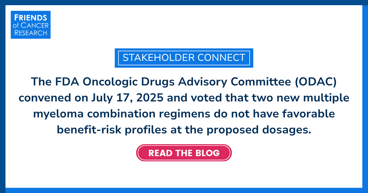 CancerResrch's tweet image. .@US_FDA’s ODAC voted the benefit-risk profile of 2 #multiplemyeloma combination therapies is not favorable due to concerns around high-rates of toxicity at the proposed dosages, inadequate dose optimization, and poor representation of U.S. patients.
friendsofcancerresearch.org/blog/stakehold…