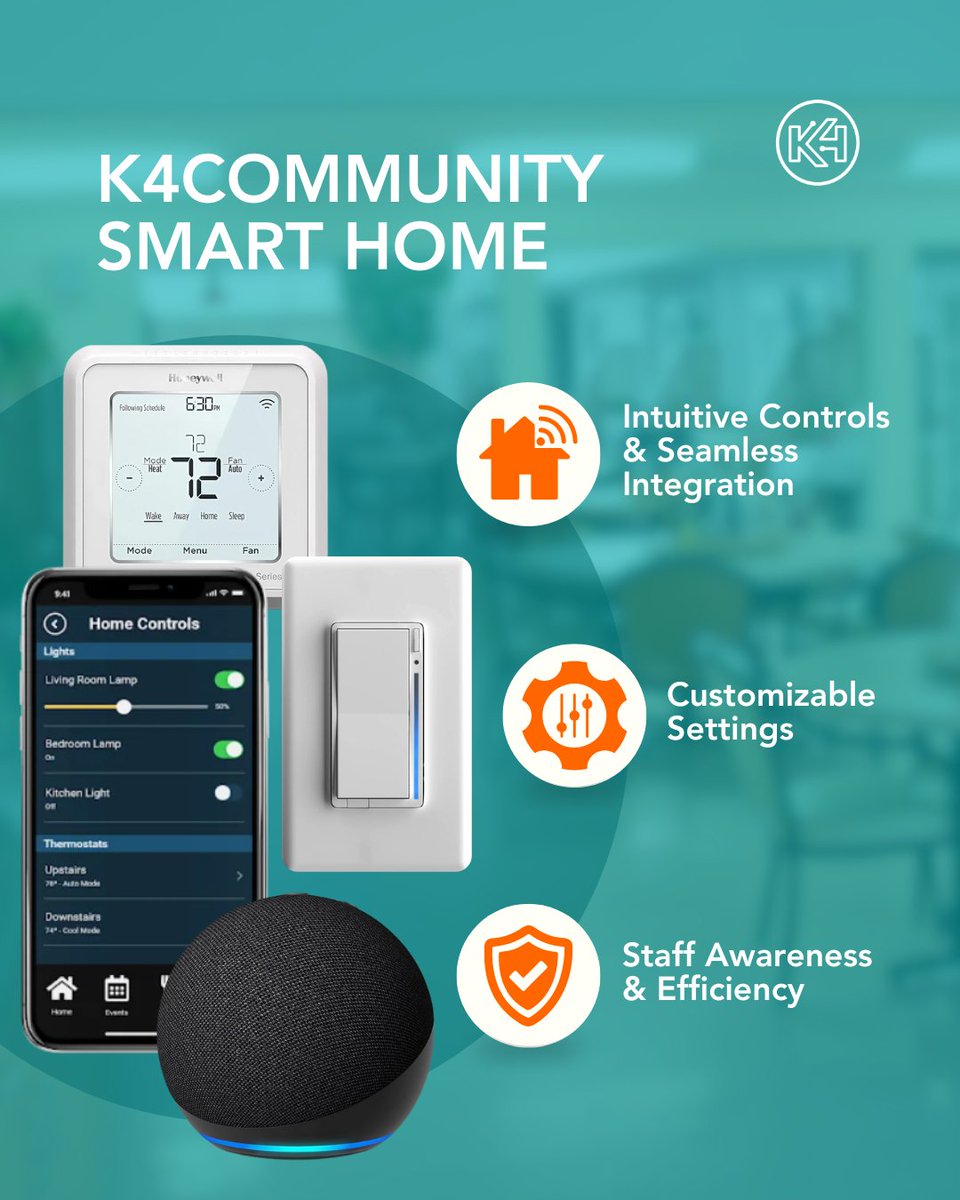 🏠 What if smart home tech could blend seamlessly into daily life?
 With K4Community Smart Home, residents gain greater control over their environment– lights, temperature, routines, all without having to ask for help.

🔗 Schedule a demo: bit.ly/4eFXlGx