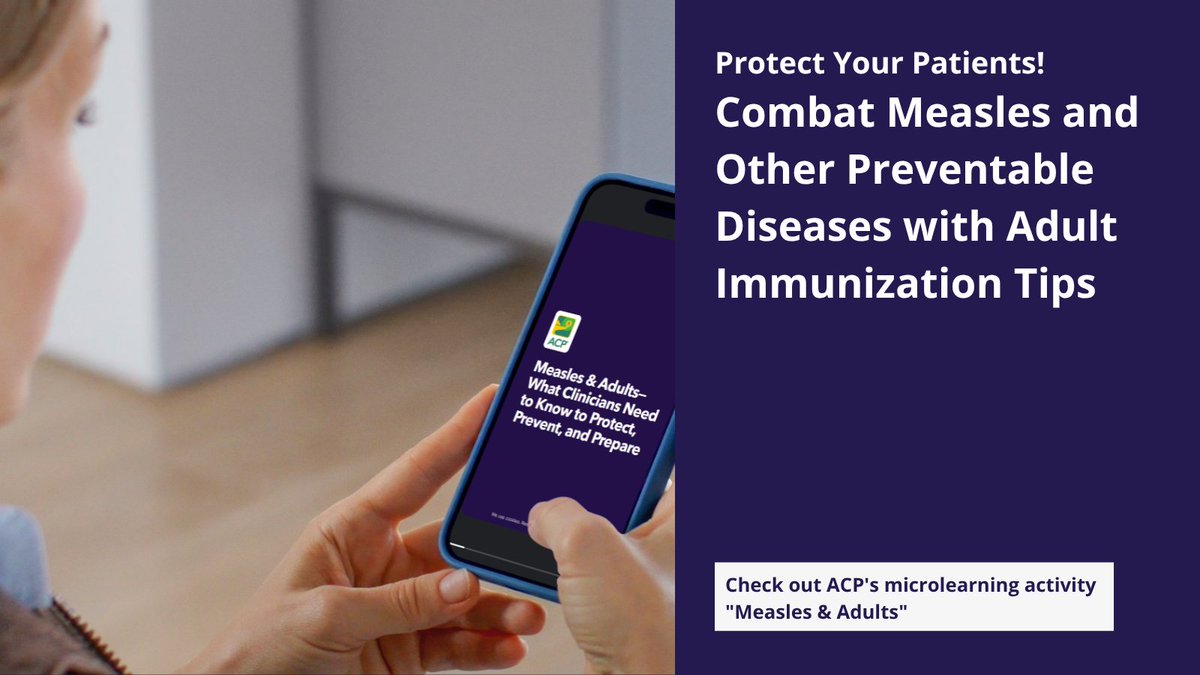 ACPIMPhysicians's tweet image. Check out ACP’s “Measles &amp;amp; Adults” microlearning activity for guidance on who needs a #measles vaccine, how to test for immunity if a patient is unsure of #vaccination status, and facts to counter misinformation: bit.ly/3GEzdru #AdultImmunization