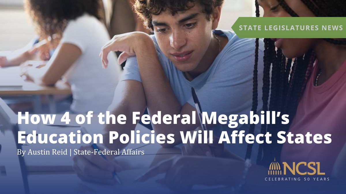 NCSLorg's tweet image. The One Big Beautiful Bill Act offers new roles and considerations for states, including scholarship tax credits, Workforce Pell Grants, student loan limits and repayment.
Find out more here: bit.ly/4kPyZvA
