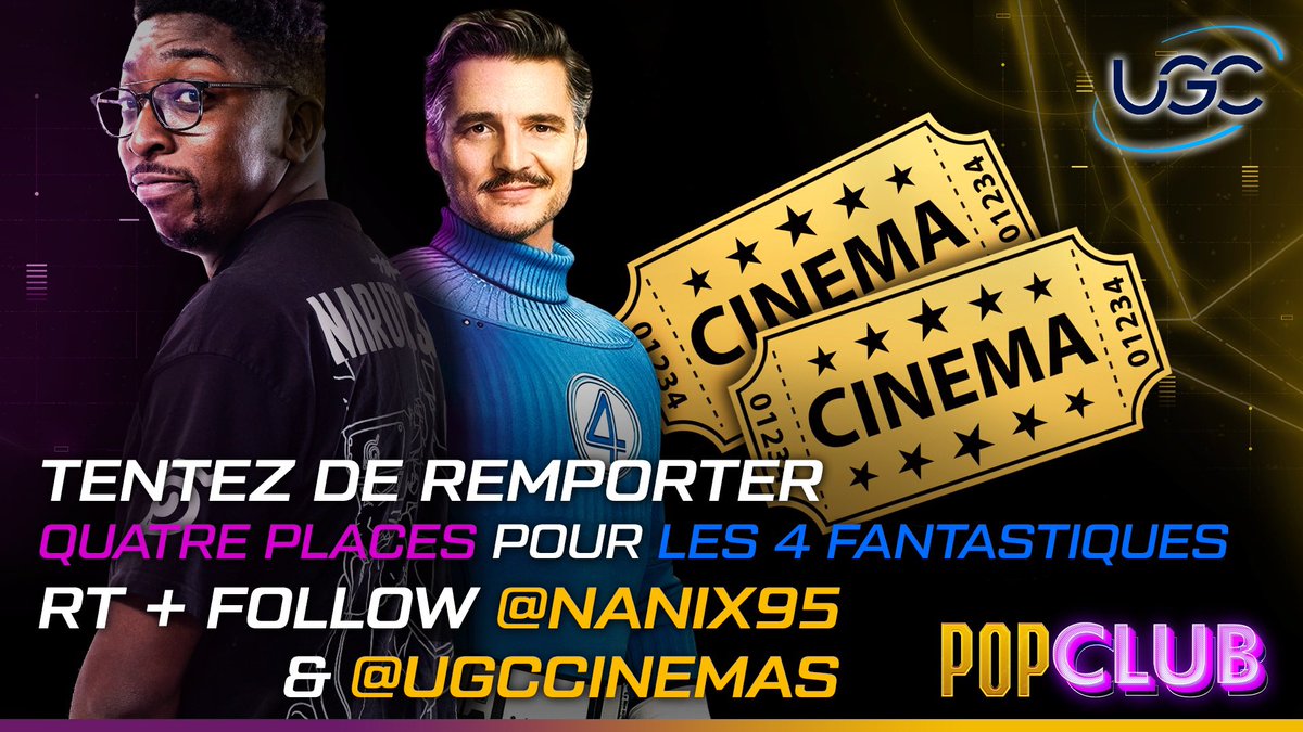 Nanix95's tweet image. 🚨CONCOURS🚨
PopClub et @UGCcinemas vous font gagner 4 places (2x2) pour la projection spéciale de #TheFantasticFour , à 19h30 à l’UGC Bercy !
Pour jouer, il suffit de
✅follow @Nanix95 et @UGCcinemas
✅liker et RT ce post
✅taguer un(e) ami(e)
TAS le 22/07 à 18h
