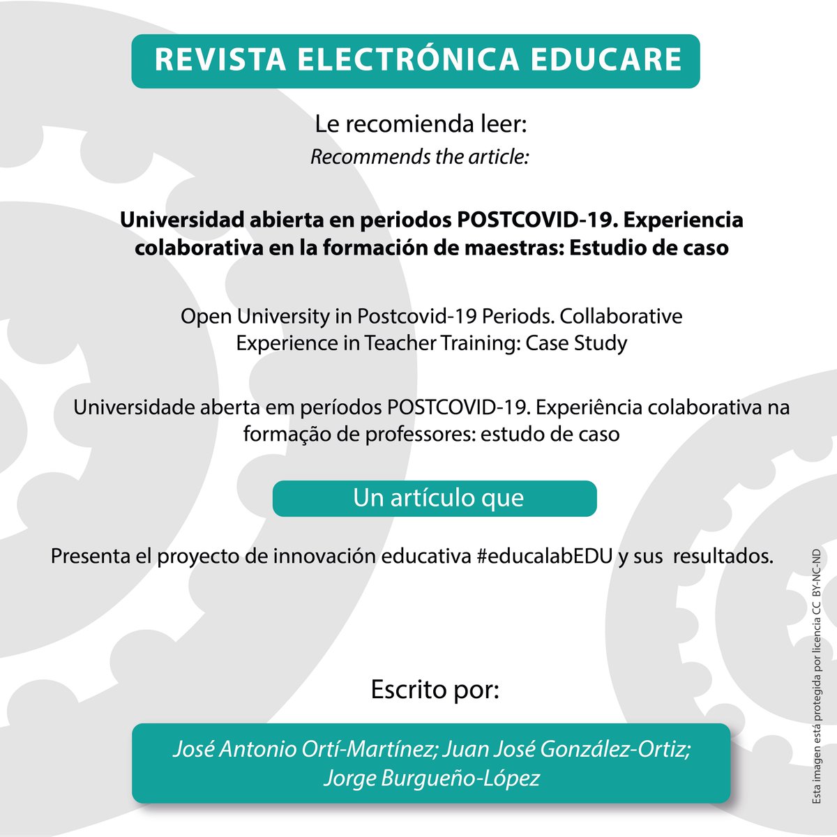 Revista Educare (@revistaeducare) on Twitter photo ¿Conoce nuestra producción académica?
Le invitamos a leer este artículo!
Visite: buff.ly/ikAVB5t
<a href="/OrtiMJose/">José Ortí Martínez</a>
<a href="/jjgonzort/">Juan Jose Gonzalez</a>
<a href="/jorgeburgue/">Jorge Burgueño</a>
#SomosUNACR #ArtículoEducare
Comparta esta información! ¿Conoce nuestra producción académica?
Le invitamos a leer este artículo!
Visite: buff.ly/ikAVB5t
<a href="/OrtiMJose/">José Ortí Martínez</a>
<a href="/jjgonzort/">Juan Jose Gonzalez</a>
<a href="/jorgeburgue/">Jorge Burgueño</a>
#SomosUNACR #ArtículoEducare
Comparta esta información!