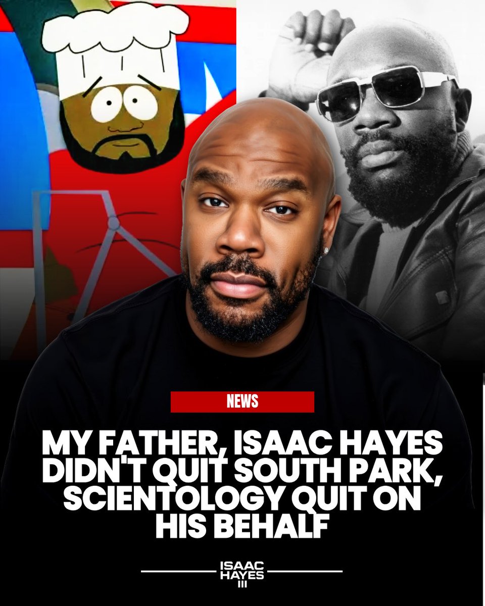 IsaacHayes3's tweet image. For over 14 years, people have speculated about why my father @isaachayes left South Park. I’m here to set the record straight.
My dad did not quit South Park. Scientology did.
After the episode “Trapped in the Closet” aired in 2005, my father suffered a stroke just a few…