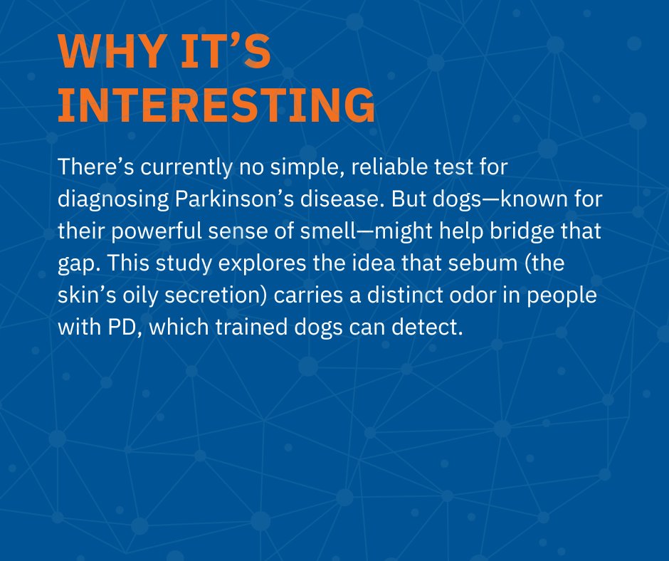 FixelInstitute's tweet image. Two dogs sniffed out Parkinson’s with up to 80% accuracy—just by smelling skin swabs. A UK study from University of Bristol, University of Manchester, and Medical Detection Dogs reveals the surprising power of canine noses in early detection.
Learn more! pubmed.ncbi.nlm.nih.gov/40659046/