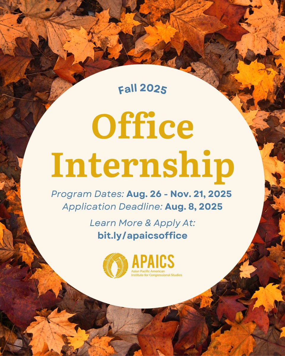 APAICS's tweet image. Apply for APAICS' Fall 2025 Office Internship! Join our Comms. or Admin. teams and gain hands-on experience in nonprofit work, leadership, and AA & NH/PI advocacy.
Deadline to apply: Aug. 8, 2025!
🔗 Learn more and apply at: bit.ly/apaicsoffice