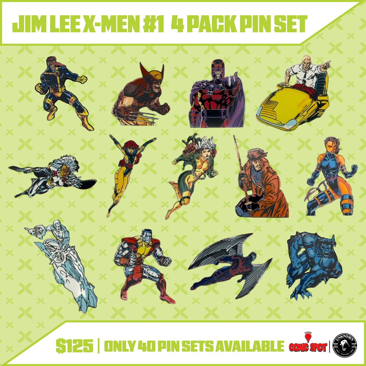 Unknown_Comics's tweet image. Collector's Dream! 🤩
Jim Lee X-Men #1 Pin Sets pre-order this Sat, 7/19 @ 1 PM CST! ONLY 40 sets!
Grab the 13-pin set or ultimate bundle with Foil 4-Pack!
Mark your calendars for UnknownComicBooks.com & acomicspot.com!
#XMenPins #JimLee
