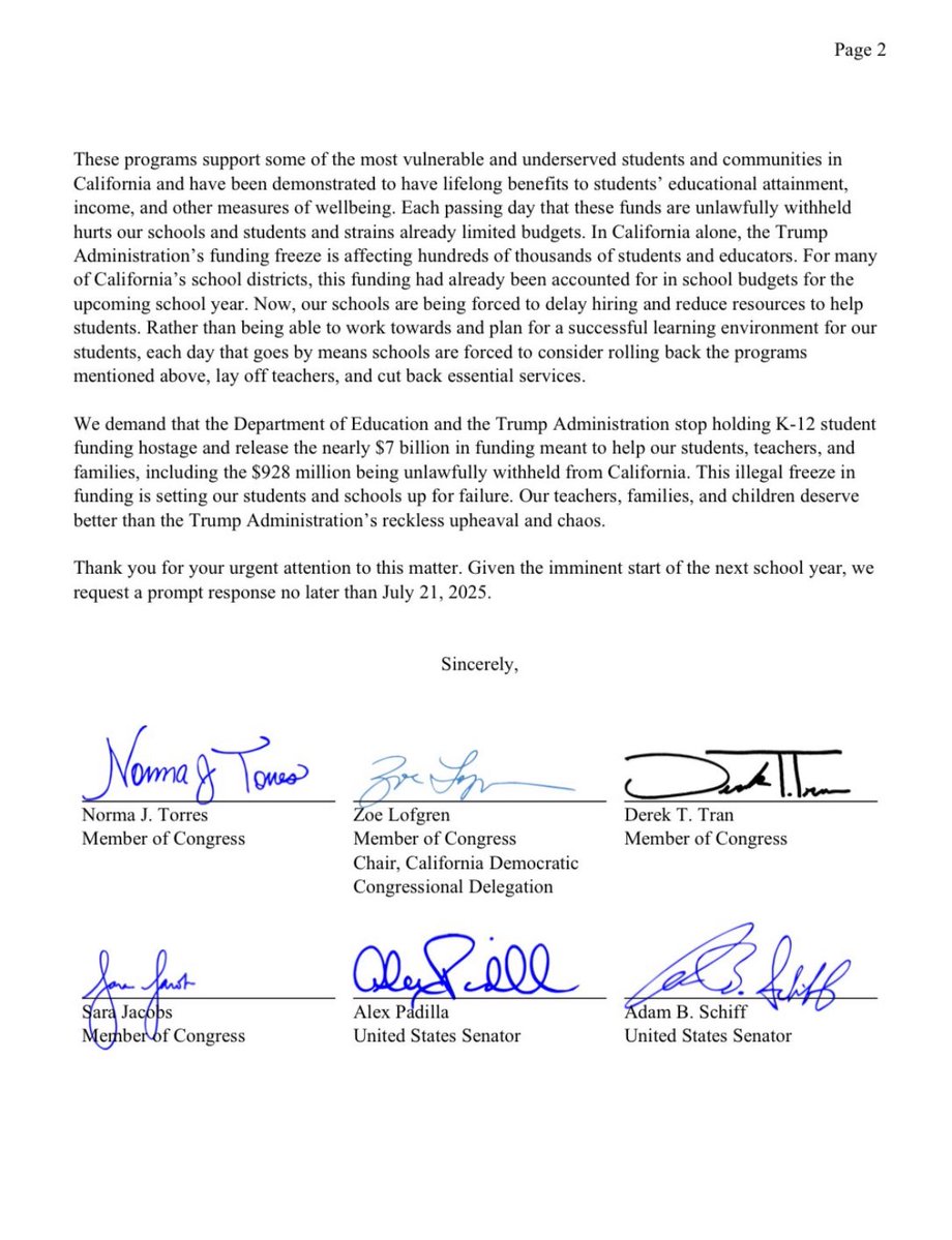 RepDerekTranCA's tweet image. There are nearly 6 million kids in CA public schools–including my own–who are already impacted by the Trump Administration’s decision to withhold nearly a billion dollars in classroom funding. I helped lead my colleagues to demand the release of these critical funds and ensure…