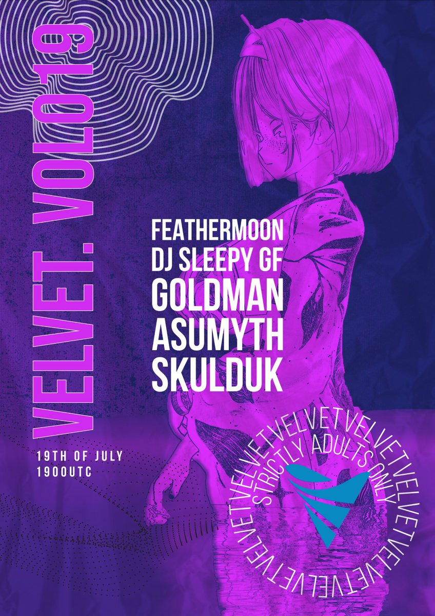 Velvet_VR (@velvetvrc) on Twitter photo 💞VELVET VOL 19💞
❣️STRICTLY ADULTS ONLY❣️
❤️DJs
🤍<a href="/Feathermoon_VRC/">Feathermoon_VRC</a>
🤍<a href="/brain_plays/">🐸Tiny Tina(DJ Sleepy GF) 🐸</a>
🤍<a href="/Goldman0815/">Goldman</a>
🤍<a href="/Asumythdj/">Asumyth</a>
🤍<a href="/skuldukofficial/">Skulduk</a>
🗓️19/07
🌎1900UTC
🇬🇧2000BST
🇪🇺2100CEST
🇺🇸1200PDT
🇺🇸1500EDT
📶Find out how to register & attend at - DISCORD.GG/kfJw2nHjVg
🎨<a href="/Feathermoon_VRC/">Feathermoon_VRC</a> 💞VELVET VOL 19💞
❣️STRICTLY ADULTS ONLY❣️
❤️DJs
🤍<a href="/Feathermoon_VRC/">Feathermoon_VRC</a>
🤍<a href="/brain_plays/">🐸Tiny Tina(DJ Sleepy GF) 🐸</a>
🤍<a href="/Goldman0815/">Goldman</a>
🤍<a href="/Asumythdj/">Asumyth</a>
🤍<a href="/skuldukofficial/">Skulduk</a>
🗓️19/07
🌎1900UTC
🇬🇧2000BST
🇪🇺2100CEST
🇺🇸1200PDT
🇺🇸1500EDT
📶Find out how to register & attend at - DISCORD.GG/kfJw2nHjVg
🎨<a href="/Feathermoon_VRC/">Feathermoon_VRC</a>