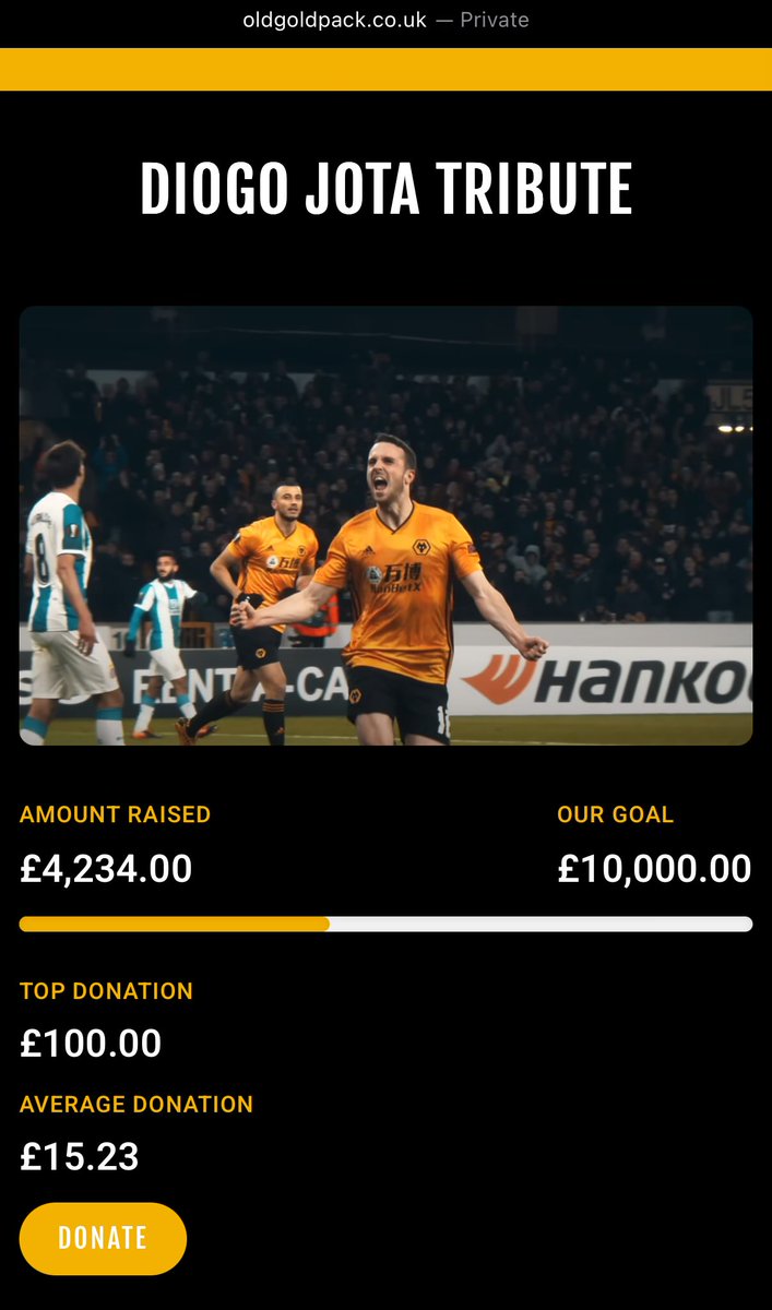 oldgoldpack's tweet image. There seems to be a bug with the fundraising tracker but the latest update is we’ve broken £4k and currently sit at £4,234
Thank you!
#wwfc #diogojota #tribute #diogojotatribute