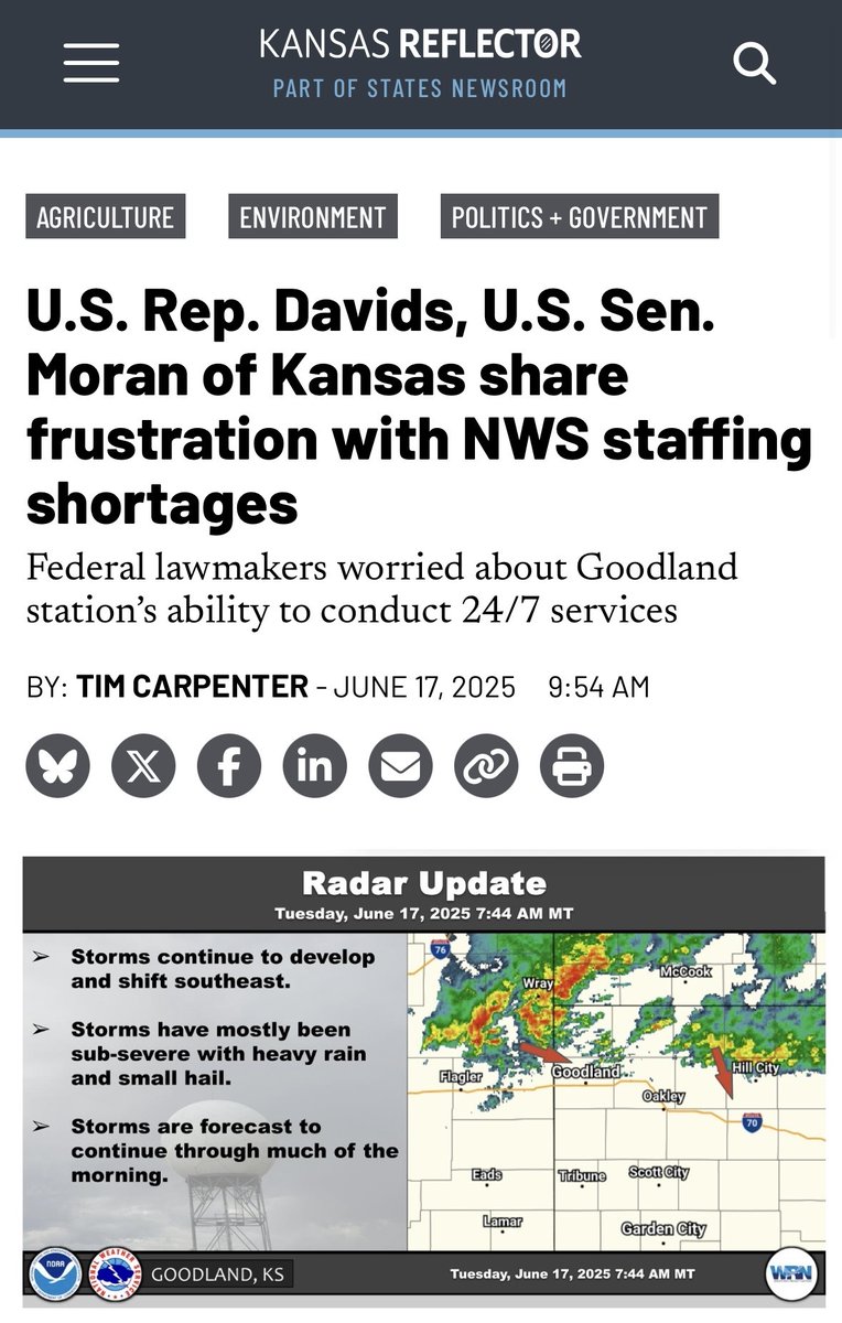RepDavids's tweet image. Kansans need dependable information when severe weather strikes, but staffing cuts are putting their safety at risk.