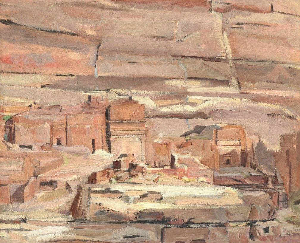 In 1923, David Bomberg travelled to Palestine. Overcome by the light and colour found in the old city, compared to London and the aftermath of WW1, he wrote: ‘I was a poor boy from the East End and I’d never seen sunlight before.' 'Rock Façade, Petra, Afternoon,' is from 1924.