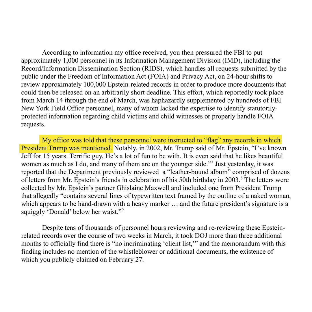 factpostnews's tweet image. The Trump administration ordered FBI agents investigating the Epstein files to "flag" any mentions of Trump, according to the Senate Judiciary Committee.