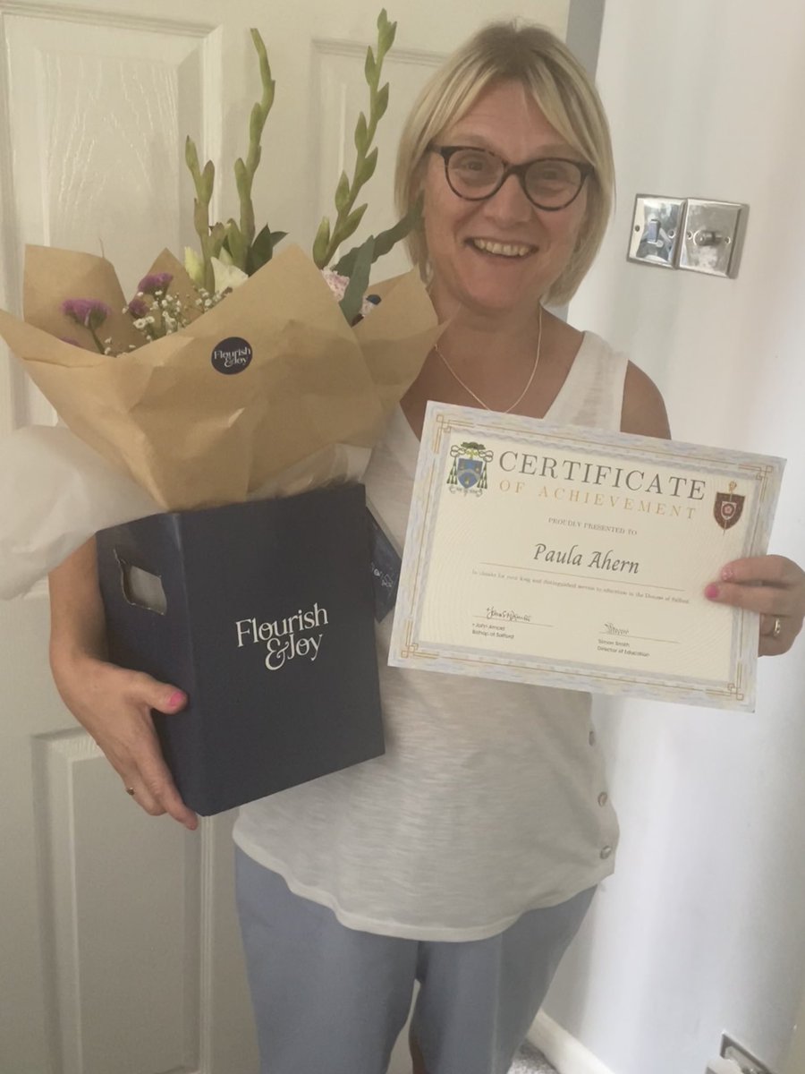 OLSP_Heywood's tweet image. Today we said our final goodbye to Mrs Ahern. We presented her with a certificate of achievement from @SalfordDiocese for her long service at OLSP. Thank you for everything you have done for the children &amp;amp; staff over the last 30 years.