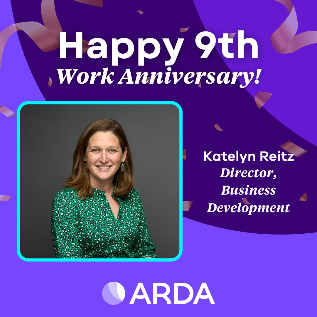 Please join us in congratulating Katelyn Reitz, Director of Business Development, on her 9th work anniversary with ARDA! We’re proud to celebrate this milestone and all she brings to the team! #ARDA360