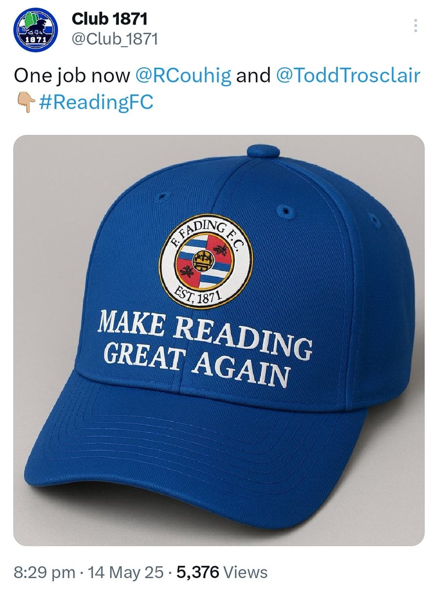 Didn't think we had that kind of influence.. but here we are..

Looking good <a href="/ToddTrosclair/">Todd Trosclair</a>  👌

#ReadingFC