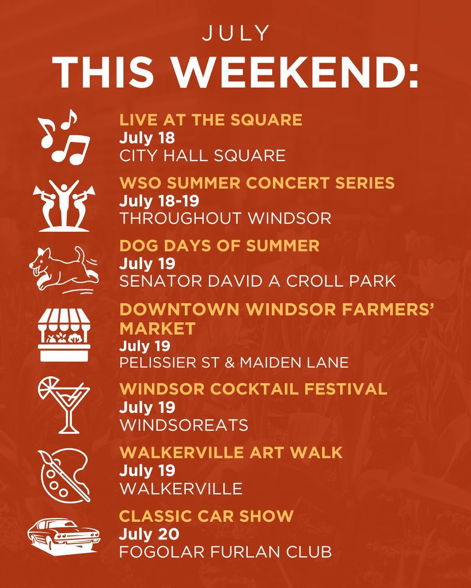 From FREE LIVE performances and vibrant local markets to family-friendly events like Dog Days of Summer, this weekend is the perfect time to get out and explore Windsor. Enjoy the weekend!